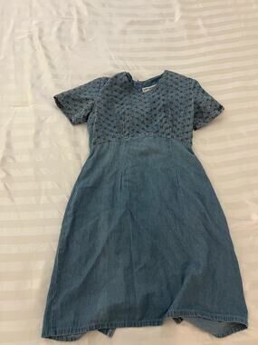 Vintage City Lights Denim Embroidered Midi Dress Blue Cottagecore Y2K Grunge